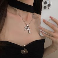 Titanium Steel Hip-Hop Punk Vintage Style Inlay Butterfly Cross Artificial Diamond Necklace main image 4