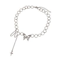 Titanium Steel Hip-Hop Punk Vintage Style Inlay Butterfly Cross Artificial Diamond Necklace sku image 10