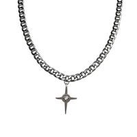 Titanium Steel Hip-Hop Punk Vintage Style Inlay Butterfly Cross Artificial Diamond Necklace sku image 5