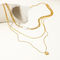 Einfacher Stil Klassischer Stil Herzform Rostfreier Stahl Perle Überzug 18 Karat Vergoldet Geschichtete Halskette main image 5