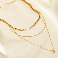 Simple Style Classic Style Heart Shape Stainless Steel Pearl Plating 18k Gold Plated Layered Necklaces main image 4
