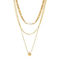 Simple Style Classic Style Heart Shape Stainless Steel Pearl Plating 18k Gold Plated Layered Necklaces sku image 1