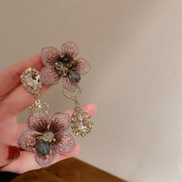 1 Paar Glam Blumen Tuch Kupfer Inlay Künstliche Kristall Strass Steine Tropfen Ohrringe sku image 1