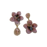 1 Paar Glam Blumen Tuch Kupfer Inlay Künstliche Kristall Strass Steine Tropfen Ohrringe main image 5