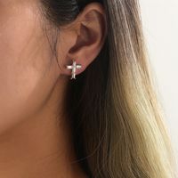 Simple Style Cross Alloy Inlay Rhinestones Women's Ear Studs sku image 1