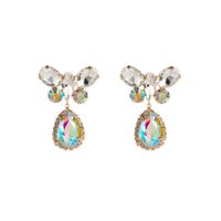 1 Pair Elegant Water Droplets Butterfly Plating Inlay Alloy Rhinestones Gold Plated Drop Earrings main image 3