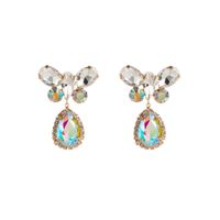 1 Pair Elegant Water Droplets Butterfly Plating Inlay Alloy Rhinestones Gold Plated Drop Earrings sku image 2