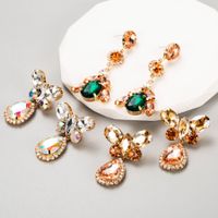 1 Pair Elegant Water Droplets Butterfly Plating Inlay Alloy Rhinestones Gold Plated Drop Earrings main image 1