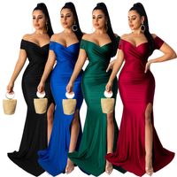 Women's Party Dress Elegant V Neck Short Sleeve Solid Color Maxi Long Dress Evening Party main image 2