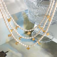 Elegant Luxuriös Barocker Stil Stern Mond Süßwasserperle Titan Stahl Überzug 18 Karat Vergoldet Halskette main image 1