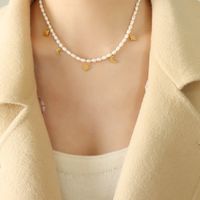 Elegant Luxuriös Barocker Stil Stern Mond Süßwasserperle Titan Stahl Überzug 18 Karat Vergoldet Halskette sku image 1