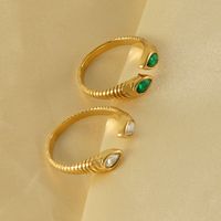 Stainless Steel 18K Gold Plated Retro French Style Plating Inlay Water Droplets Zircon Open Ring main image 4