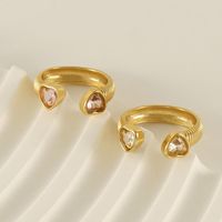 Stainless Steel 18K Gold Plated Sweet Inlay Heart Shape Zircon Open Ring main image 1