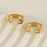 Stainless Steel 18K Gold Plated Sweet Inlay Heart Shape Zircon Open Ring main image 6