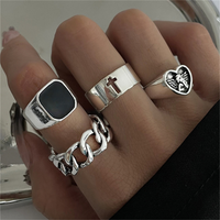 Hip-hop Cool Style Cross Square Heart Shape Alloy Enamel Hollow Out Unisex Rings main image 7
