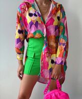 Women's Blouse Long Sleeve Blouses Vacation Portrait Color Block main image 2