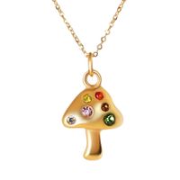 201 Stainless Steel 304 Stainless Steel Gold Plated Glam Plating Inlay Mushroom Zircon Pendant Necklace main image 6