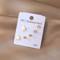 1 Set Casual Classic Style Pentagram Stainless Steel Plating Inlay Zircon Ear Studs main image 3