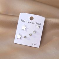 1 Set Casual Classic Style Pentagram Stainless Steel Plating Inlay Zircon Ear Studs main image 4