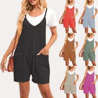 Women's Holiday Street Casual Solid Color Shorts Pocket Patchwork Rompers main image 1