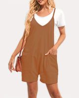 Women's Holiday Street Casual Solid Color Shorts Pocket Patchwork Rompers main image 3