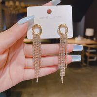 Simple Style Circle Alloy Tassel Plating Inlay Rhinestones Women's Drop Earrings main image 5