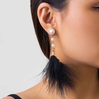 Simple Style Commute Solid Color Imitation Pearl Feather Inlay Artificial Pearls Women's Drop Earrings sku image 2