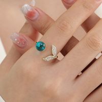 Ins Style Sweet Fish Tail Copper Zircon Open Ring In Bulk main image 1