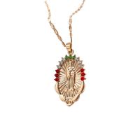 Retro Ethnic Style Virgin Mary Heart Shape Alloy Copper Rhinestones Pendant Necklace In Bulk sku image 4