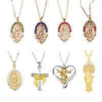 Retro Ethnic Style Virgin Mary Heart Shape Alloy Copper Rhinestones Pendant Necklace In Bulk main image 1
