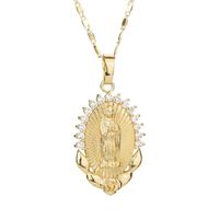 Retro Ethnic Style Virgin Mary Heart Shape Alloy Copper Rhinestones Pendant Necklace In Bulk sku image 2