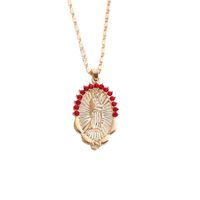 Retro Ethnic Style Virgin Mary Heart Shape Alloy Copper Rhinestones Pendant Necklace In Bulk sku image 1