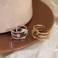 Ins Style Star Moon Sterling Silver Plating Inlay Artificial Gemstones 18k Gold Plated Open Ring sku image 2