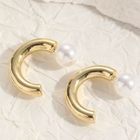 1 Pair Elegant Luxurious Classic Style C Shape Asymmetrical Plating Inlay Artificial Pearl Copper Zircon 14k Gold Plated Hoop Earrings Drop Earrings sku image 3