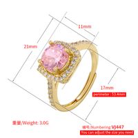 Elegant Luxurious Shiny Square Copper 18k Gold Plated Zircon Open Ring In Bulk main image 8