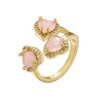 Elegant Luxurious Shiny Heart Shape Copper 18k Gold Plated Zircon Open Ring In Bulk main image 7