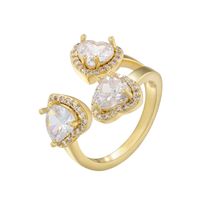 Elegant Luxurious Shiny Heart Shape Copper 18k Gold Plated Zircon Open Ring In Bulk main image 8