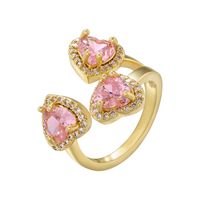 Elegant Luxurious Shiny Heart Shape Copper 18k Gold Plated Zircon Open Ring In Bulk sku image 5