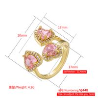 Elegant Luxurious Shiny Heart Shape Copper 18k Gold Plated Zircon Open Ring In Bulk main image 4
