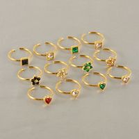 Stainless Steel 18K Gold Plated Casual Cute Plating Inlay Square Heart Shape Flower Zircon Open Ring main image 1