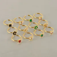 Stainless Steel 18K Gold Plated Casual Cute Plating Inlay Square Heart Shape Flower Zircon Open Ring main image 1