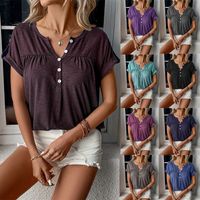 Women's T-shirt Short Sleeve T-shirts Patchwork Button Simple Style Solid Color main image 6