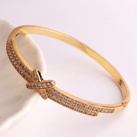 Hip-hop Palm Rose Leopard Copper 18k Gold Plated Zircon Bangle In Bulk sku image 7