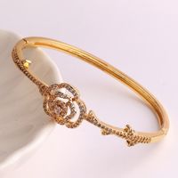 Hip-hop Palm Rose Leopard Copper 18k Gold Plated Zircon Bangle In Bulk main image 4