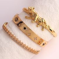 Hip-hop Palm Rose Leopard Copper 18k Gold Plated Zircon Bangle In Bulk main image 3