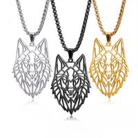 Hip-hop Wolf Stainless Steel Plating Hollow Out Men's Pendants Necklace main image 1