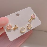 3 Pairs Sweet Round Heart Shape Butterfly Copper Plating Inlay Opal Ear Studs main image 4