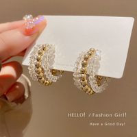 1 Pair Sweet Simple Style C Shape Beaded Plating Artificial Crystal Copper Ear Studs main image 1
