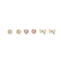 3 Pairs Sweet Round Heart Shape Butterfly Copper Plating Inlay Opal Ear Studs main image 3