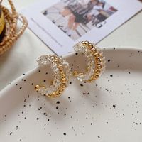 1 Pair Sweet Simple Style C Shape Beaded Plating Artificial Crystal Copper Ear Studs main image 2